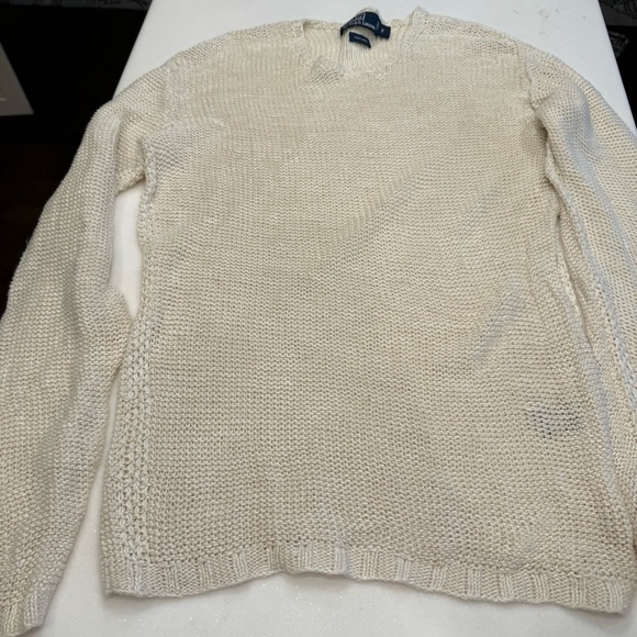 Ralph Lauren Women’s Open Knit LINEN Sweater Crew Neck Long Sleeve Sz S - Picture 8 of 13